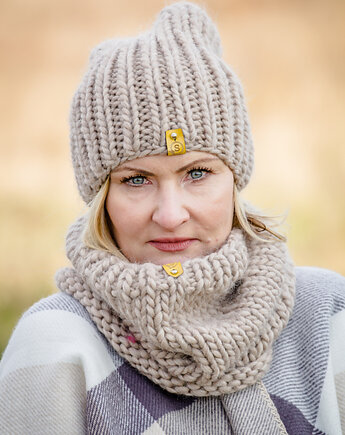 WOOLY Komplet czapka i komin beż, sploteka