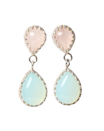 Srebrne kolczyki Jolie z kwarcem różowym i agatem niebieskim, Blooming Stones