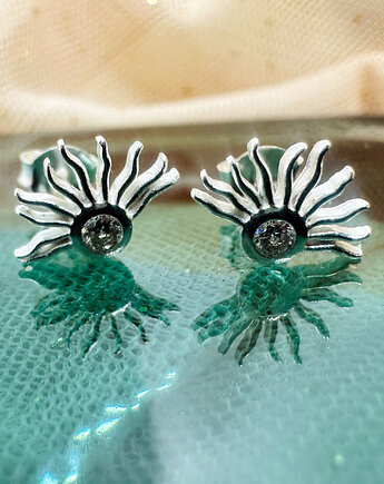 Srebrne kolczyki  z cyrkonią , eleganckie  sztyfty, kolczyki słońce, Anemon Atelier