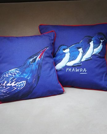 PODUSZKA dekoracyjna, print PTAKI (bawełna), NAWROTANKA