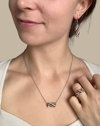 Komplet świątecznej biżuterii naszyjnik kolczyki pierścionek, Mavipoppy