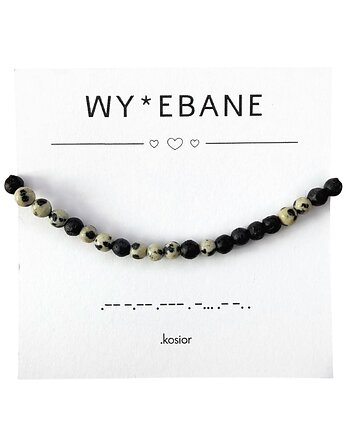 UNISEX Bransoletka z alfabetem Morse Lawa, Jaspis dalmatyński, karolina kosior