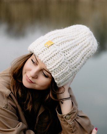 Wełniana czapka zimowa PERUVIAN WOOLY naturalna, sploteka