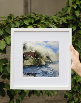 WYPRZEDAŻ OBRAZÓW! Akwarela Trondheim Norwegia oryginalny obraz A5 21x15 cm, Kwitnace