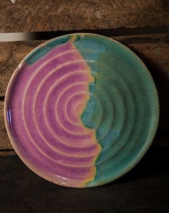 Talerz deserowy fioletowo-turkusowy ok 20 cm, błotko. pracownia ceramiki