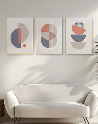 Zestaw 3 plakatów geometrycznych, stylowe, nowoczesne, mid-century modern., Grawisfera