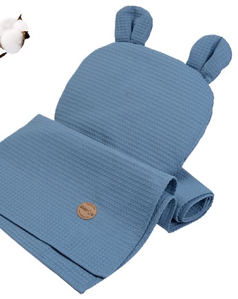 Kocyk Bawełniany i Podusia z Sensorycznymi Uszkami NAVY od BabyU, Sleepdo