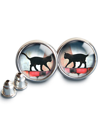 Black cat kolczyki wkrętki, muamua design
