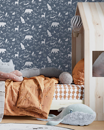 TAPETA w rolce - FOREST ANIMALS BLUE, Pastelowelove