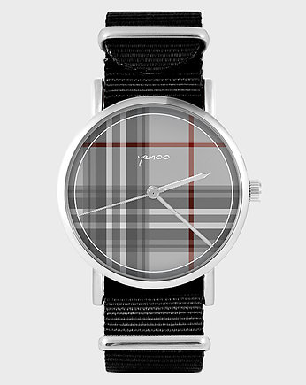 Zegarek - Szkocka krata - czarny, nylonowy, yenoo