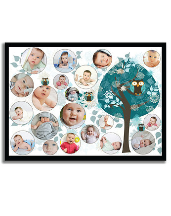 Plakat kolaż ze zdjęciami dziecka z sową, Sowia Aleja