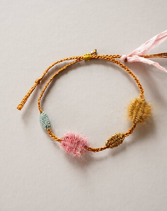 Unikatowa bransoletka na sznurku z elementami tkanymi, Słońcem Tkane