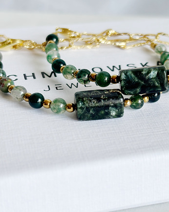 Bransoletka Serafinit i Agat Zielony unikat, Chmolowska Jewellery
