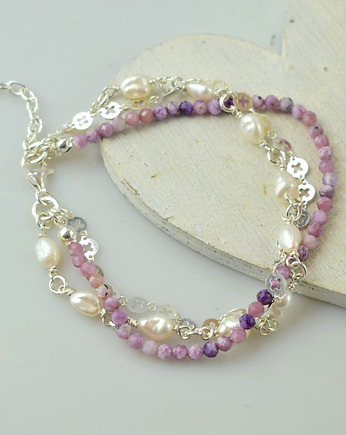 Czaroit z perłami - delikatna bransoletka