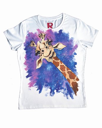Ręcznie malowana damska koszulka Żyrafa, rękąROBIONE