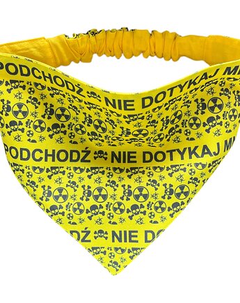 Bandana ostrzegawcza dla psa XL na gumce - NIE DOTYKAJ - żółta, Psia szafa