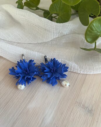 Kolczyki chabry ręcznie robione polimerowa glina, MariaPolymer