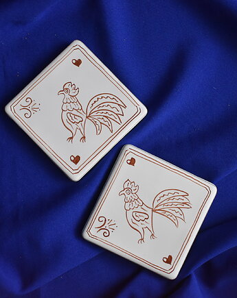 Kafle ręcznie malowane- Rustykalne podkładki kogutki, Kobaltowa Sroka