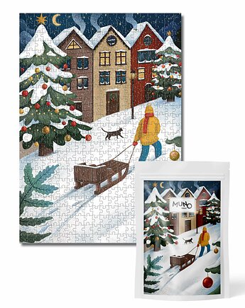 Puzzle 500 Snowy Night by Małgorzata Zych w papierowym woreczku, MUNO puzzle