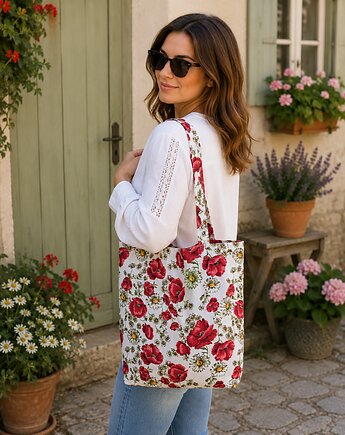 Torba shopper torba na zakupy shopperka torba zakupowa kwiaty maki, Uszyciuch