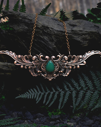 Miedziany renesansowy naszyjnik z zielonym jadeitem, Metal Earth Jewelry