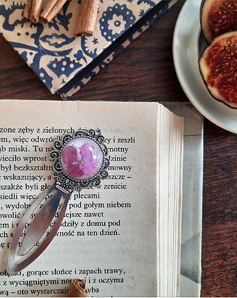 Zakładka z płatkami różowych kwiatów, srebrna, Figa handmade accessories