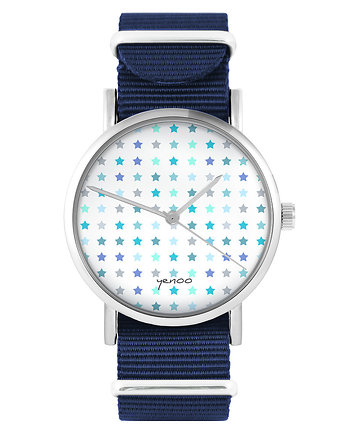 Zegarek - Blue stars - granatowy, nylonowy, yenoo