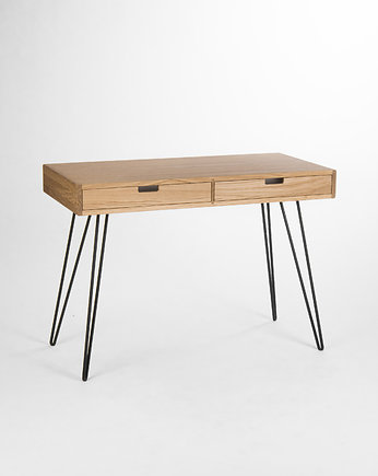Minimalistyczne biurko dębowe, nogi z pręta stalowego, Mo Woodwork