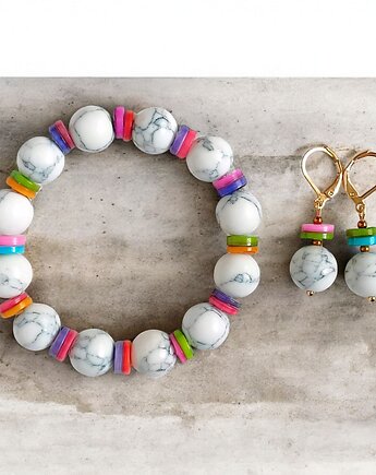 RAZEM TANIEJ! hot trend : bransoletka i kolczyki : howlit kolorowa muszla, kaktusia