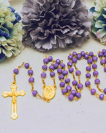 Fioletowy różaniec / ręcznie robiony różaniec / różaniec komunijny, Yamira Art Studio