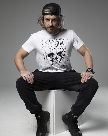 T-shirt męski czaszka biały, MONIKA OPALIŃSKA