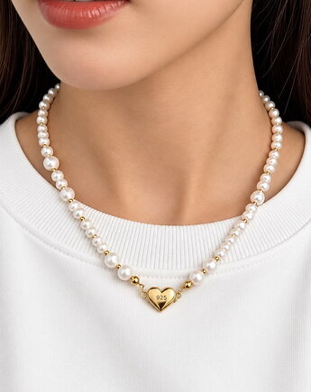 Naszyjnik z pereł słodkowodnych i hematytów- srebro 925 pozłacane, Coccola JEWELLERY