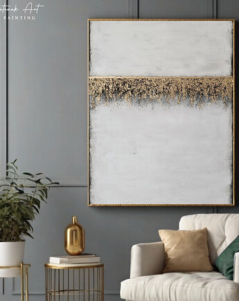 ZŁOTA GRANICA Abstrakcyjny obraz ręcznie malowany ze złotem, 100 x 70 cm, Anna Jatczak Art