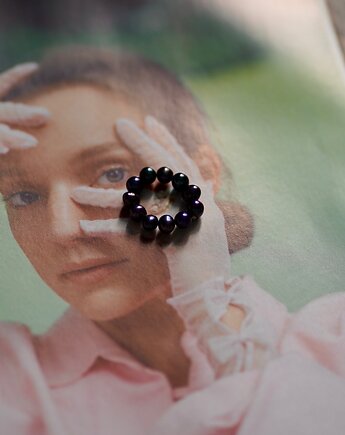 Pierścionek z naturalnych pereł granatowych, ZY.JEWELLERY