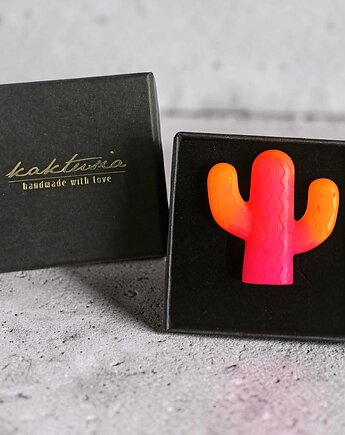 Pierścień z żywicy : KAKTUS : ombre : różowo-pomarańczowy neonowy, kaktusia