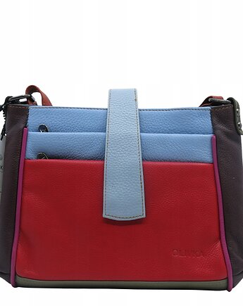 Torebka damska klasyczna skórzana pojemna kieszenie kolorowa pasek OLIVKA, Olivka Warsaw