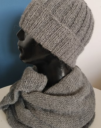 Zestaw czapka Hipster męska i szalik z alpaki, Knit Couture