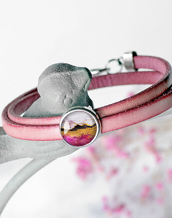 SKÓRZANA BRANSOLETKA z artystyczną przekładką: " PINK MARBLE", silvella
