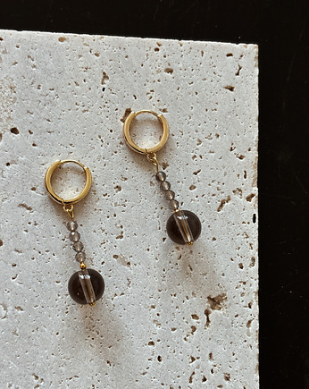 Kolczyki pozłacane Kwarc Dymny, Chmolowska Jewellery