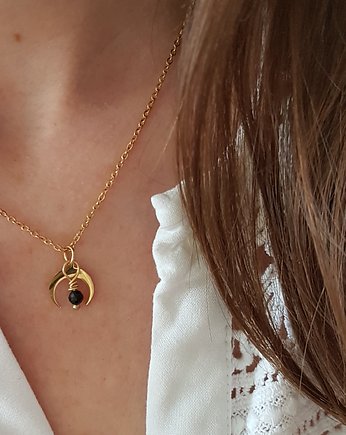 delikatny łańcuszek z księżycem i onyksem, LEI handmade 