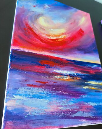 Abstrakcja Morze i Niebo Komplet 2 Obrazów Zachód Słońca 35x50, kkjustpaint Karolina Kamińska