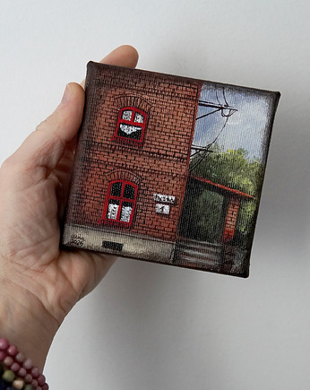 Obrazek - śląska kamieniczka - 10x10cm - oryginał na płótnie, anamarko