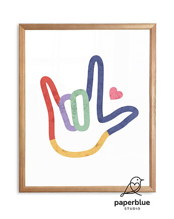 "Kocham Cię" w języku migowym  - plakat do pokoju dziecka, Paperblue Studio