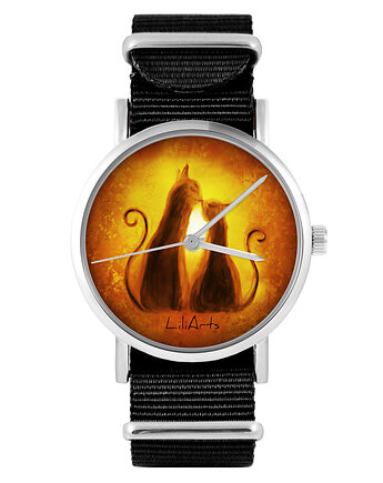 Zegarek - Kotki - czarny, nylonowy, yenoo