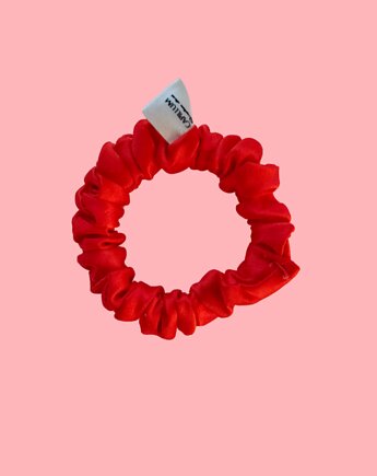 Gumka jedwabna, scrunchie, gumka do włosów neonowa czerwień MINI, Capillum