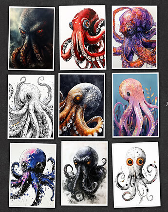 Ośmiornice - zestaw 9 grafik, JBJart Justyna Jaszke
