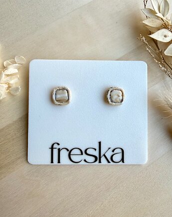 Kolczyki Kwadraty z Ramką piaskowe ze srebrnym twistem, freska