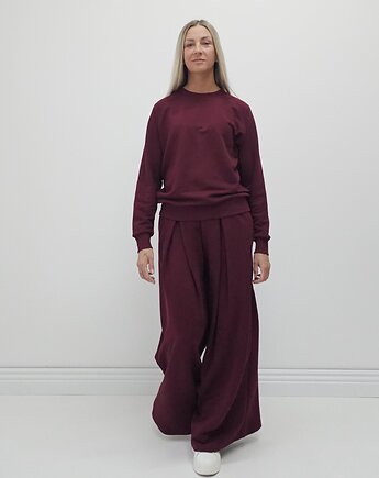 Sarai wygodny komplet bluza i szerokie spodnie z zakładkami Cherry, Ablush