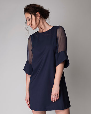 Dark sky dres - elegancka granatowa sukienka wełna i jedwab, SOFISTIQUE