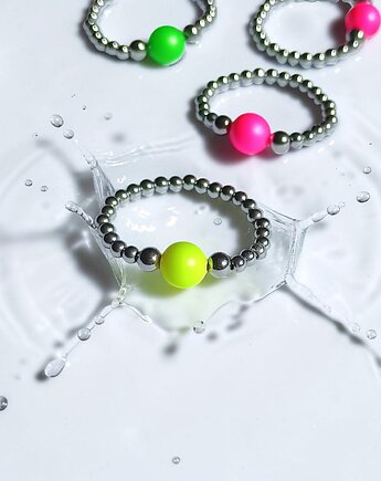 Pierścionek : Swarovski neon pearls : NEON YELLOW : silver, kaktusia